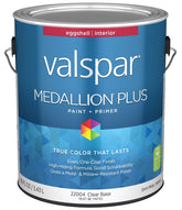 Valspar Medallion Plus 2200 028.0022004.007 Latex Paint, Acrylic Base, Eggshell Sheen, Clear Base, 1 gal